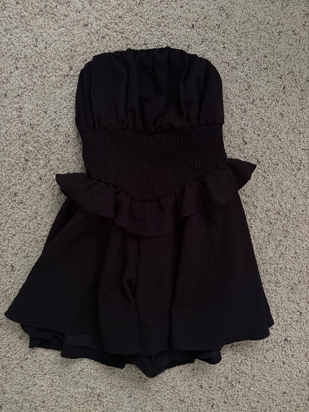 Fashion Nova Black Strapless Ruffled Romper
